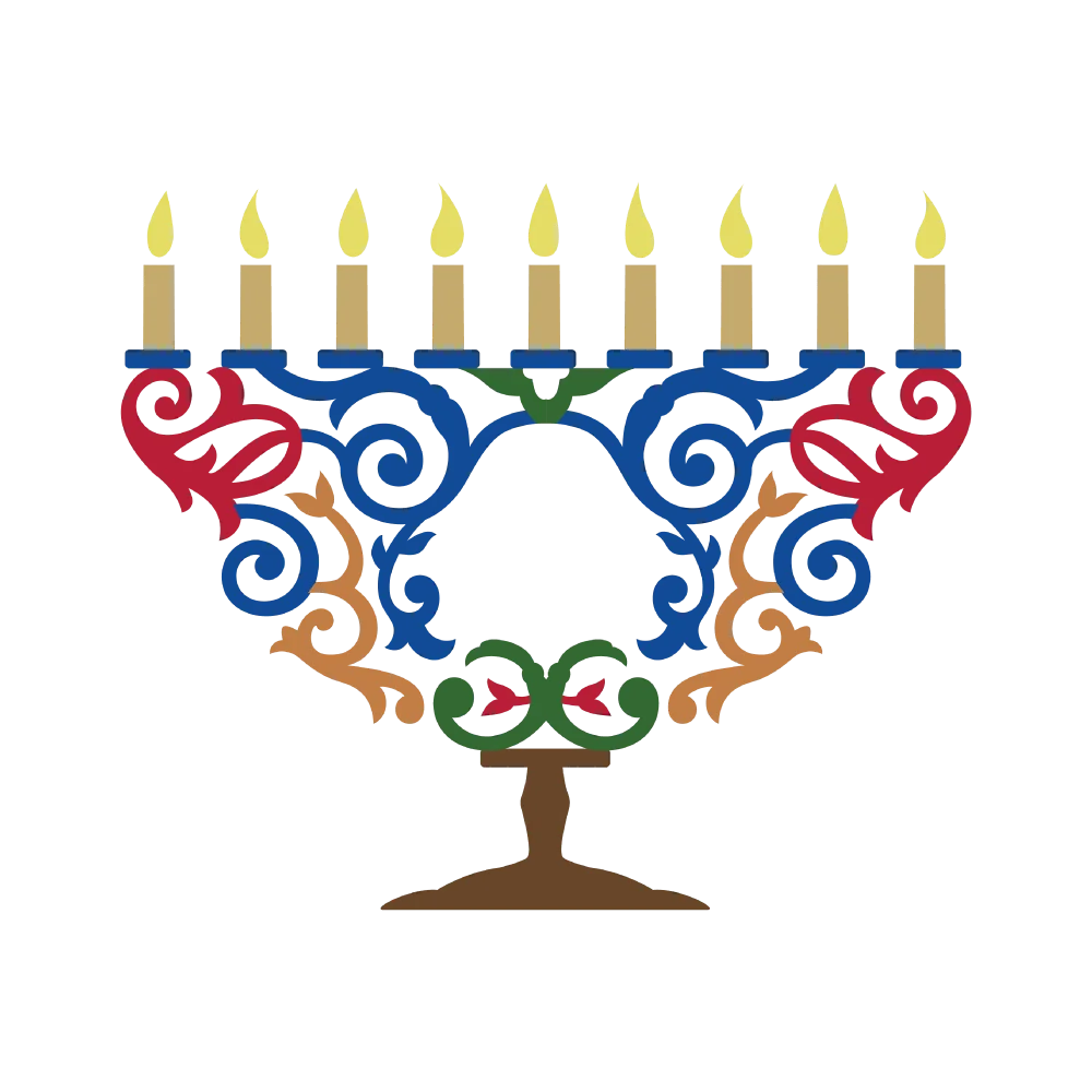 Decorative Hanukkah Menorah Clipart with Ornate Swirling Color Patterns