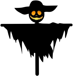 Eerie Haunting Scarecrow Silhouette Clipart with Glowing Jack-o'-Lantern Face