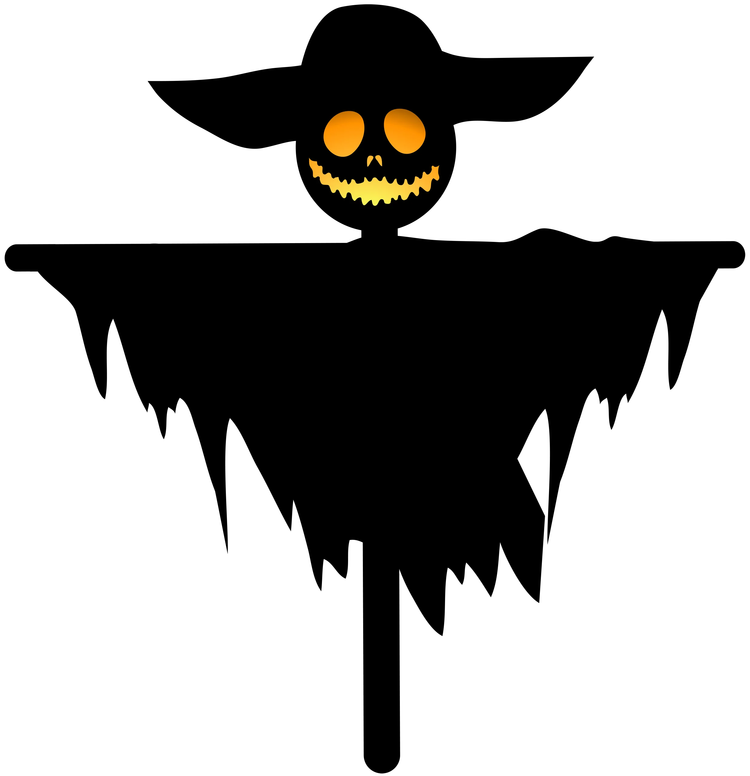 Eerie Haunting Scarecrow Silhouette Clipart with Glowing Jack-o'-Lantern Face