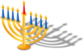 Elegant Golden Hanukkah Menorah Clipart with Blue Candles and Soft Shadows