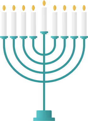 Elegant Teal Hanukkah Menorah Clipart with Glowing Candle Flames
