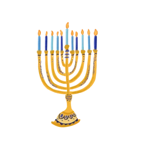 Golden Hanukkah Menorah Clipart with Bright Blue Burning Candles