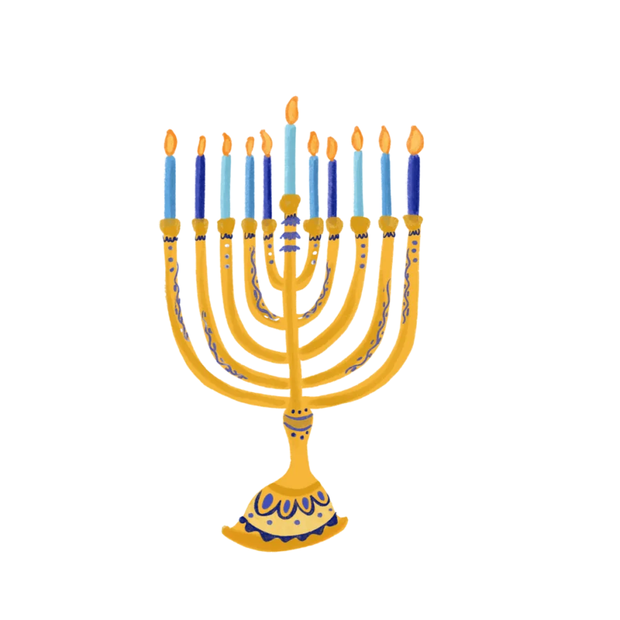 Golden Hanukkah Menorah Clipart with Bright Blue Burning Candles