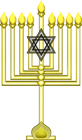 Golden Hanukkah Menorah Clipart with Star of David Geometric Design