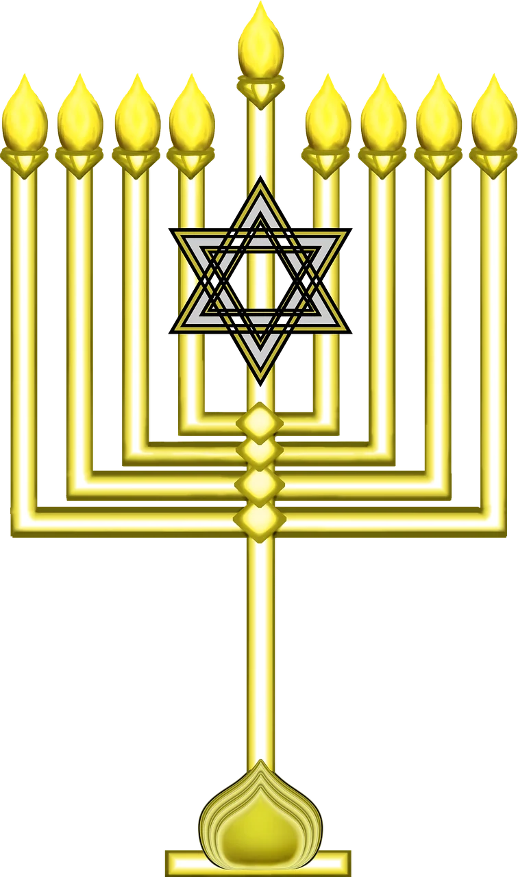 Golden Hanukkah Menorah Clipart with Star of David Geometric Design