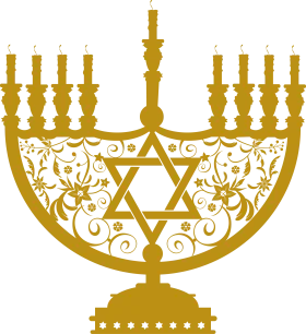 Golden Ornate Hanukkah Menorah Clipart with Star of David Design