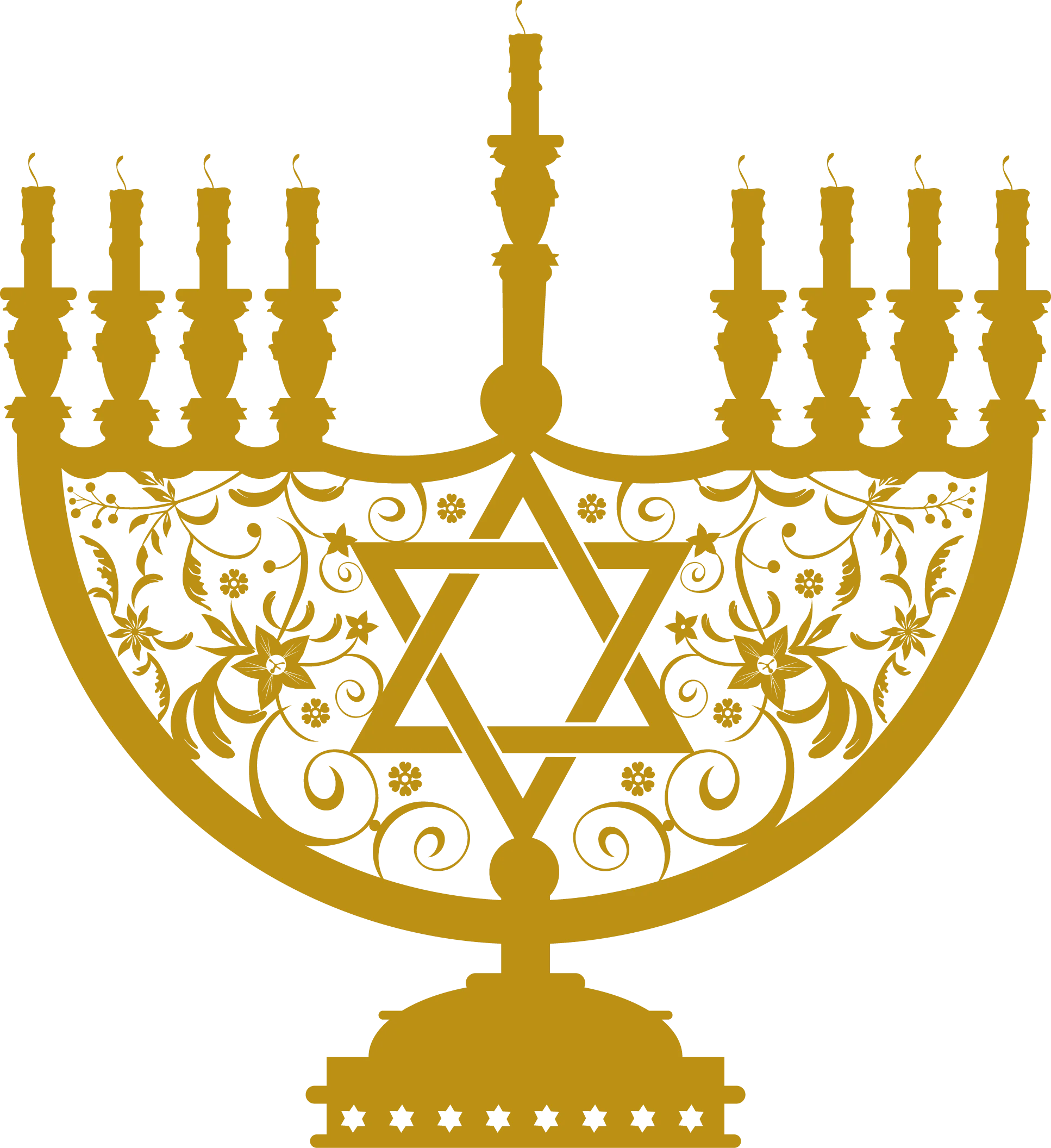 Golden Ornate Hanukkah Menorah Clipart with Star of David Design