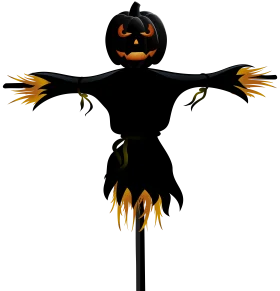 Haunting Halloween Scarecrow Clipart with Pumpkin Head and Fiery Edges