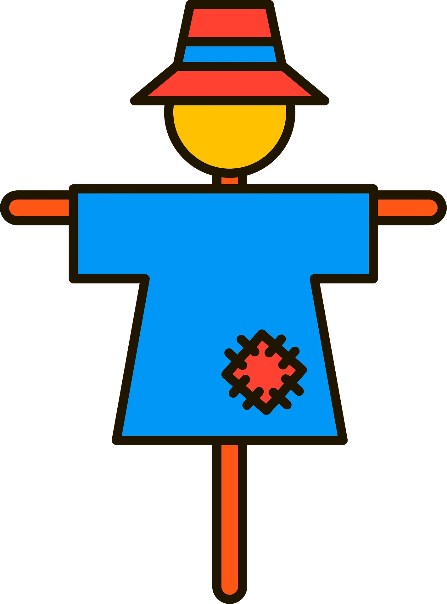 Minimalist Scarecrow Clipart with Bold Colors and Simple Geometric Design