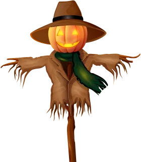 Spooky Halloween Scarecrow Clipart with Glowing Jack-o'-Lantern Head