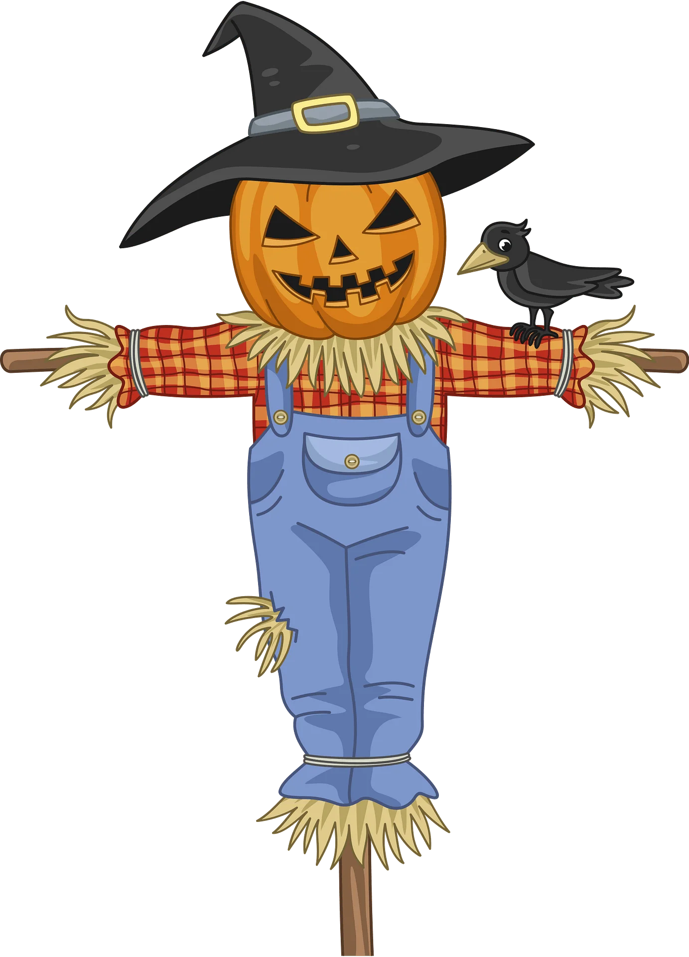 Spooky Halloween Scarecrow Clipart with Jack-o'-Lantern and Crow