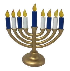 Traditional Golden Hanukkah Menorah Clipart with Blue and White Candles