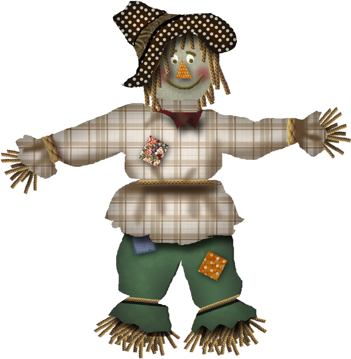 Whimsical Autumn Scarecrow Clipart with Charming Textured Design and Folksy Appeal