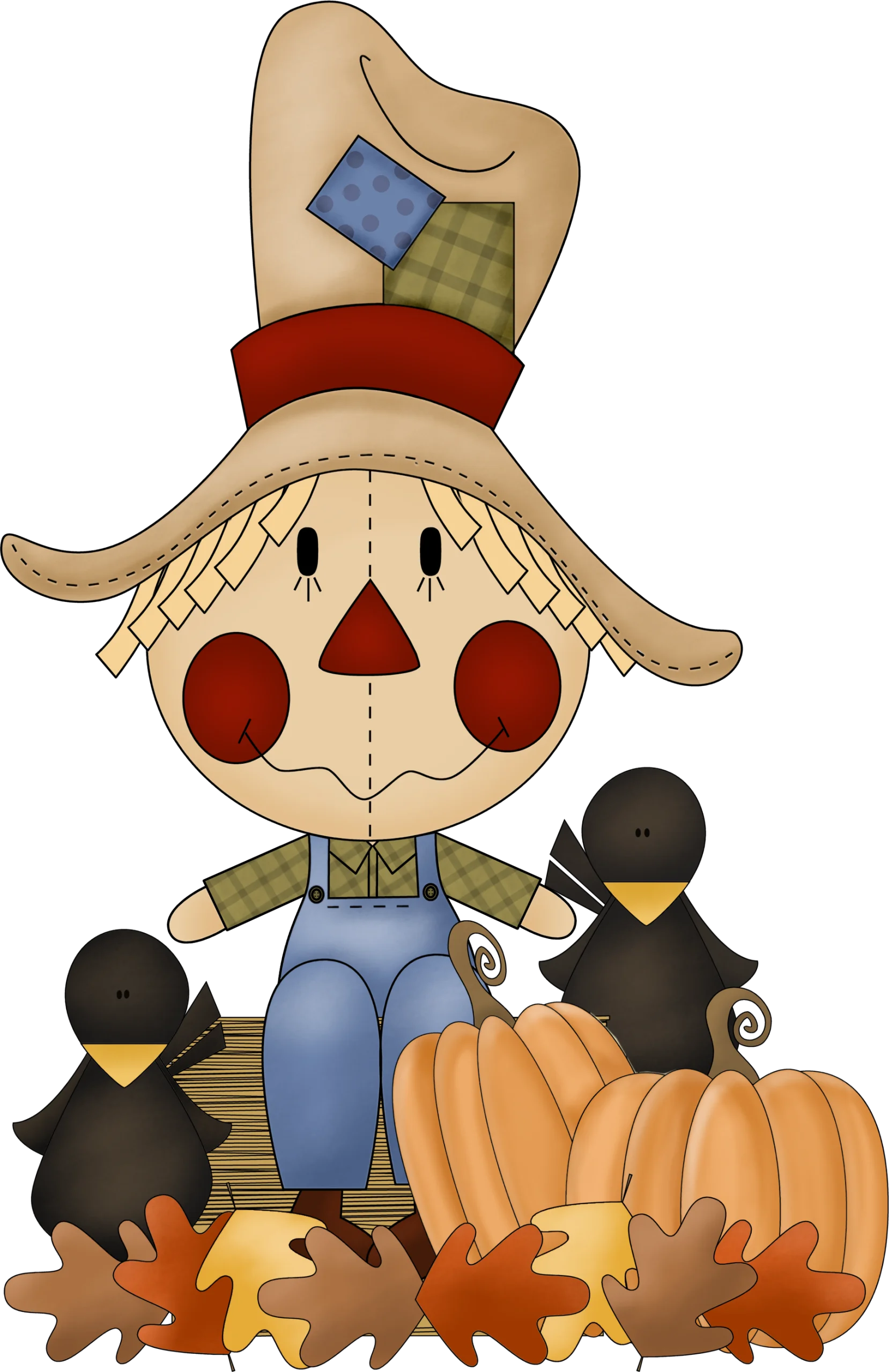 Whimsical Autumn Scarecrow Clipart with Pumpkins and Harvest Friends