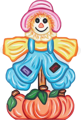 Whimsical Scarecrow Clipart: Cheerful Folk Art Style Character Design