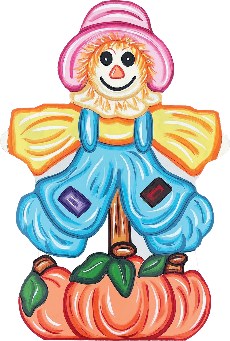 Whimsical Scarecrow Clipart: Cheerful Folk Art Style Character Design
