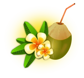 Tropical Paradise Coconut and Plumeria Flower Refreshing Summer Clipart Design