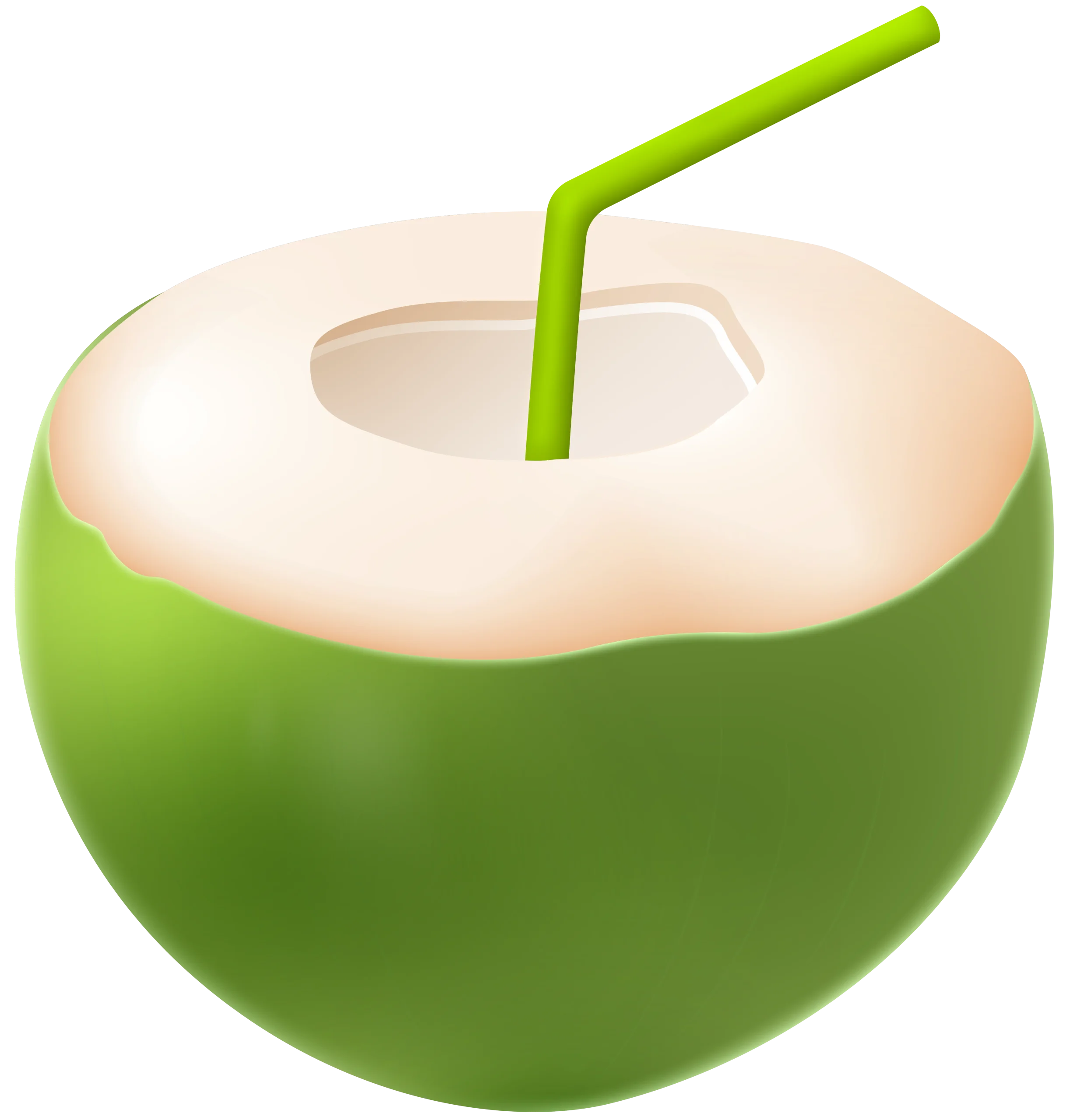 Fresh Green Coconut Clipart with Drinking Straw - Tropical Refreshment Illustration