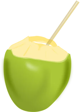 Fresh Green Coconut Clipart with Refreshing Smooth Beverage and Straw
