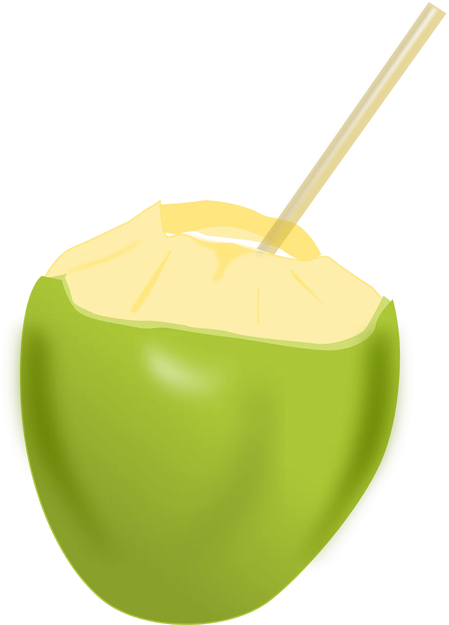 Fresh Green Coconut Clipart with Refreshing Smooth Beverage and Straw