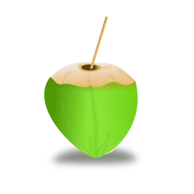 Fresh Green Coconut Clipart with Wooden Straw - Tropical Refreshment Illustration