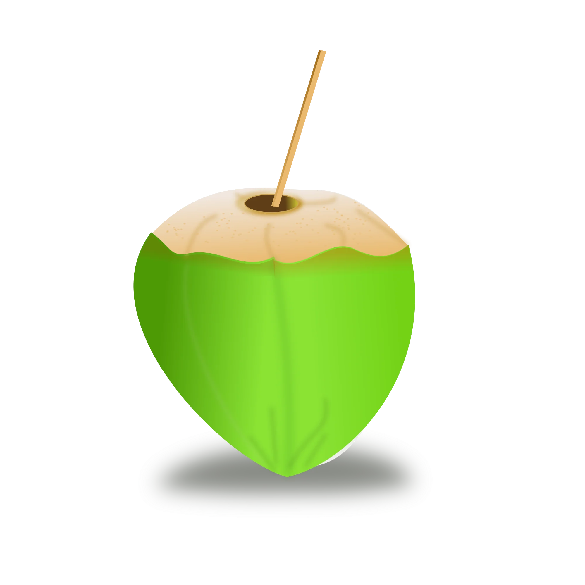 Fresh Green Coconut Clipart with Wooden Straw - Tropical Refreshment Illustration
