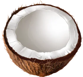 Realistic Half-Cut Coconut Clipart with Detailed Texture and Smooth Interior