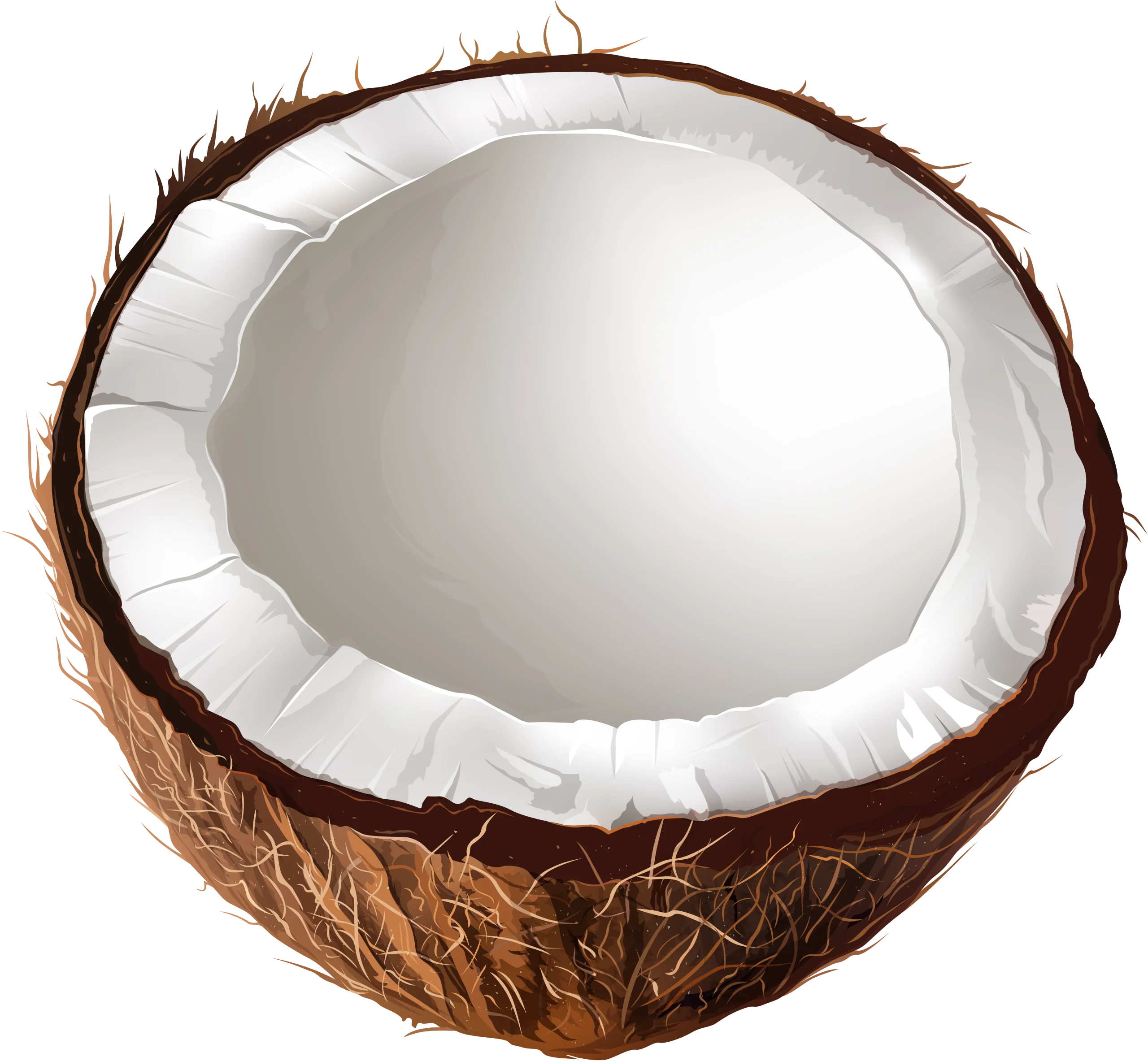 Realistic Half-Cut Coconut Clipart with Detailed Texture and Smooth Interior