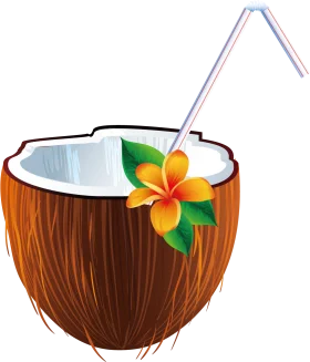 Tropical Paradise Coconut Cocktail Clipart with Exotic Flower Decoration