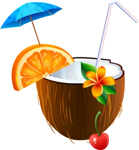 Tropical Paradise Delight: Refreshing Coconut Cocktail Clipart Design
