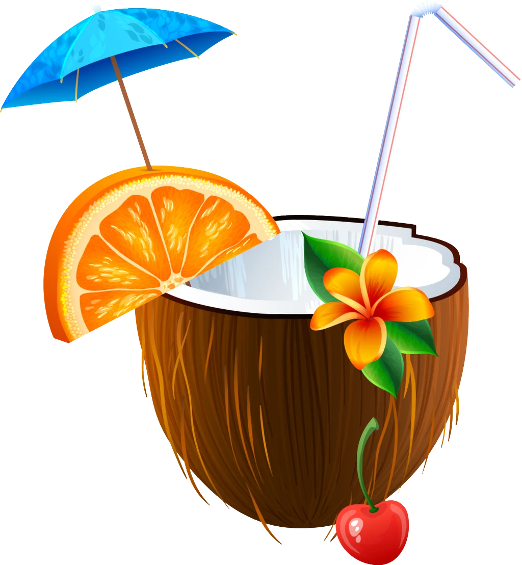 Tropical Paradise Delight: Refreshing Coconut Cocktail Clipart Design
