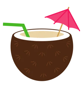 Tropical Refreshment Coconut Cocktail Clipart with Decorative Drink Umbrella