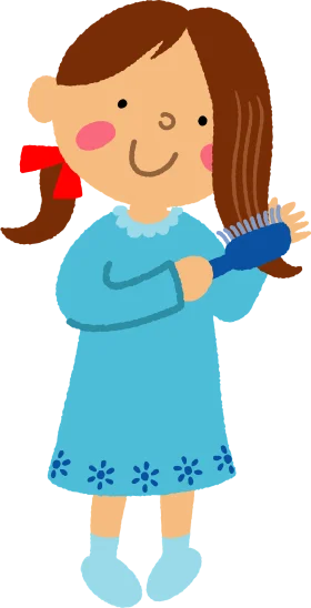Adorable Cartoon Girl Brushing Hair Clipart: Styling with a Smile