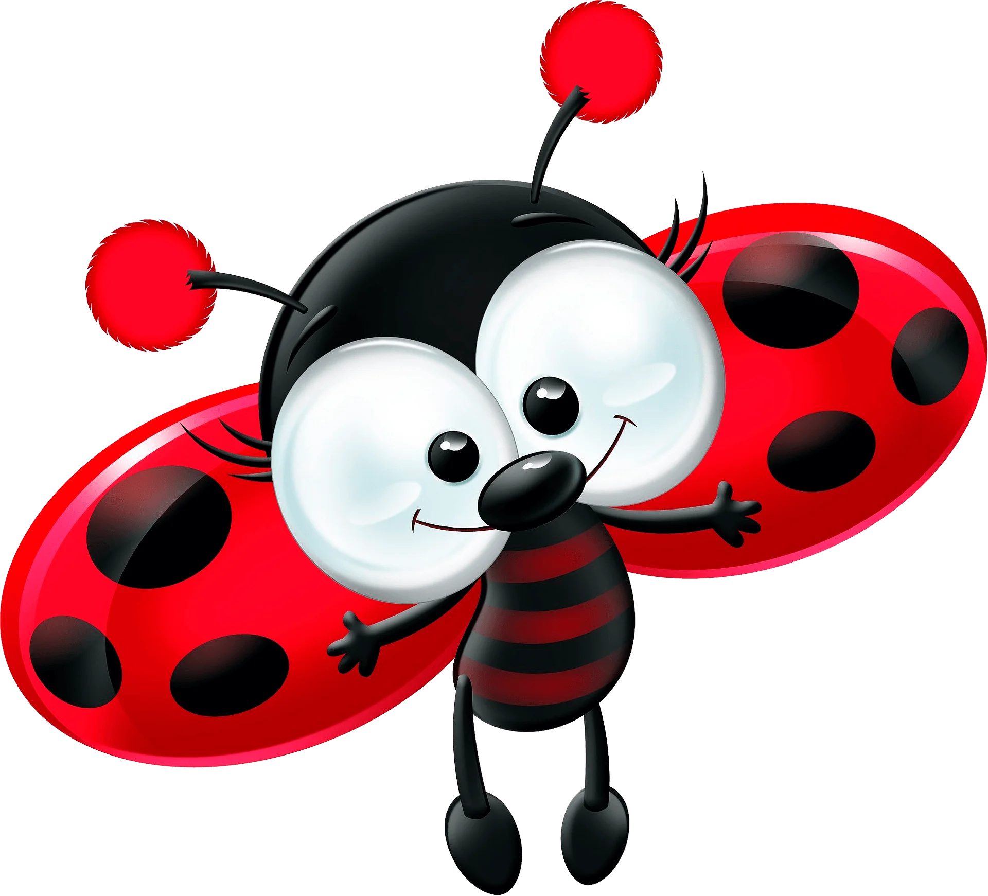 Adorable Cartoon Ladybug Clipart with Playful Smile and Spread Wings