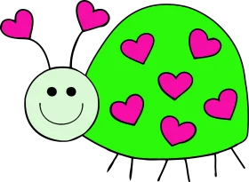 Adorable Love Bug Clipart with Heartful Green Shell and Playful Smile