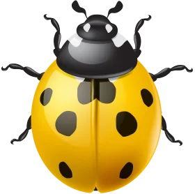 Cheerful Yellow Ladybug Clipart: Adorable Insect Illustration with Glossy Finish