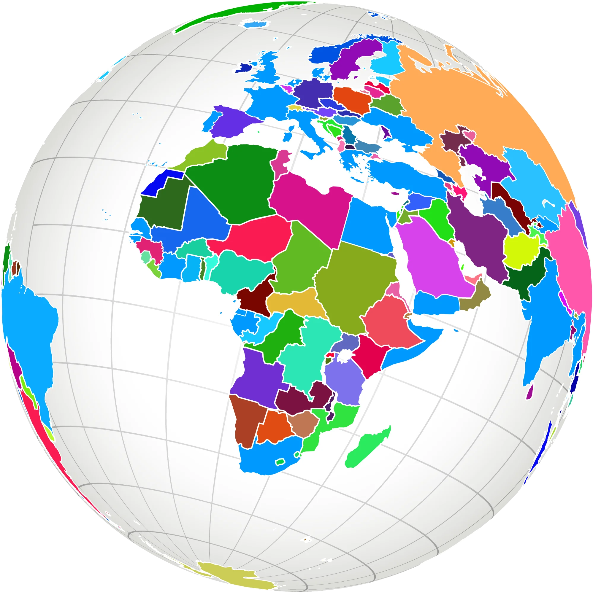 Colorful Political World Map Clipart - Global Regions Illustrated in Diverse Palette
