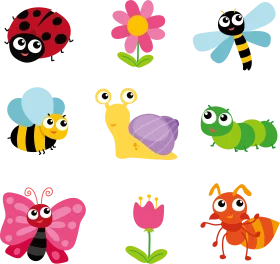 Cute and Playful Garden Insects and Flower Clipart Collection for Kids