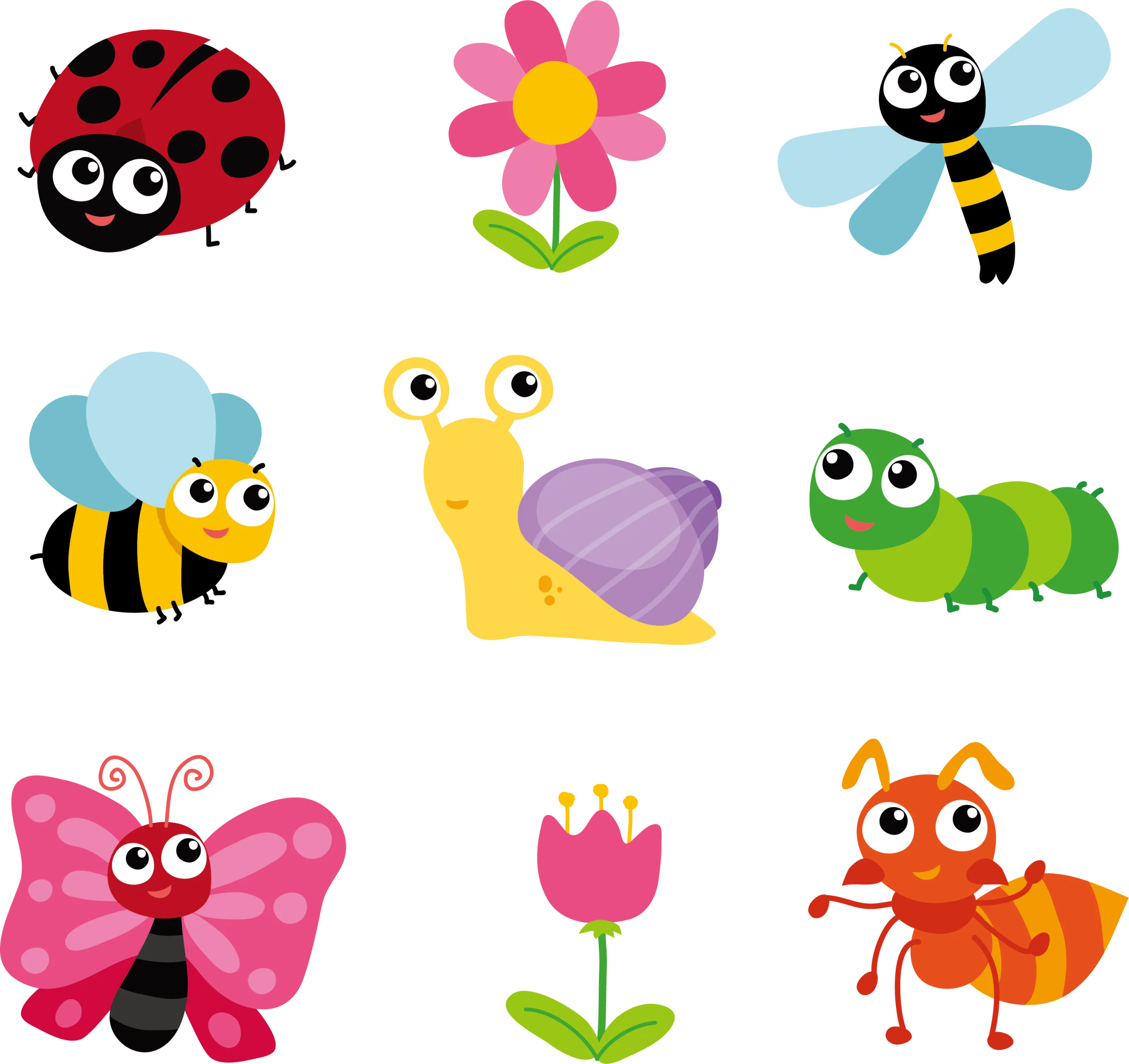 Cute and Playful Garden Insects and Flower Clipart Collection for Kids