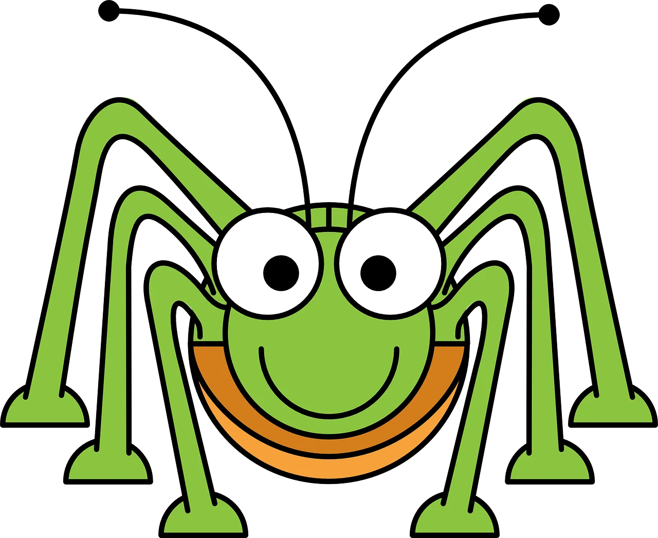 Cute Green Cartoon Grasshopper Clipart: Smiling Insect with Playful Design