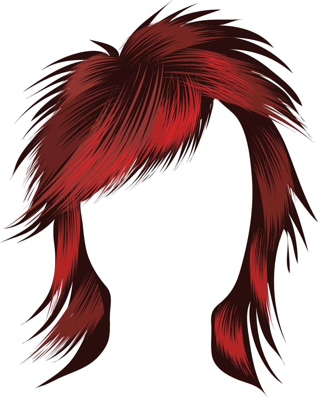 Edgy Crimson Punk Rock Hairstyle Clipart with Razor-Sharp Layers