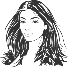 Elegant Black and White Female Portrait Clipart with Flowing Layered Hairstyle