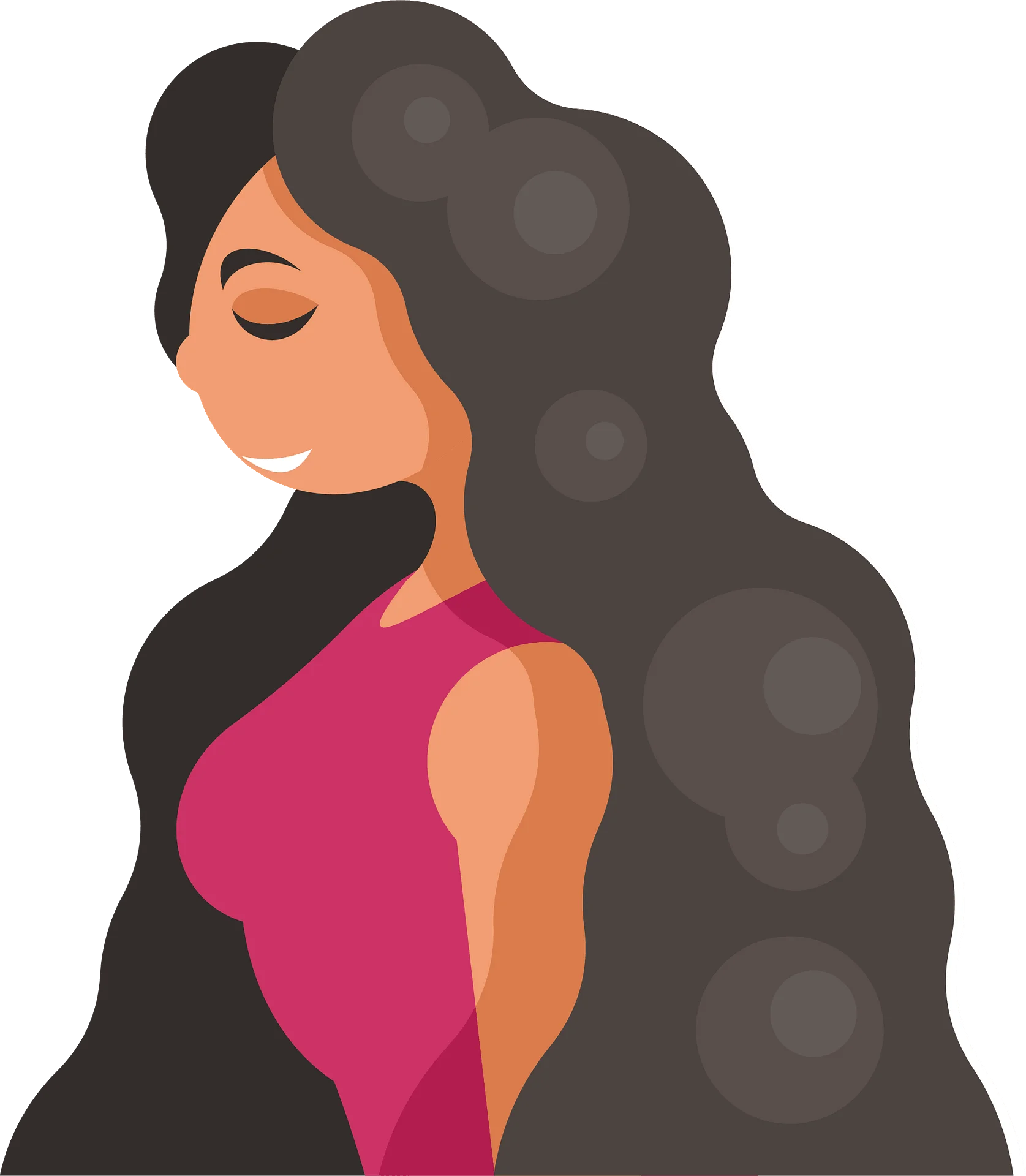 Elegant Curvy Silhouette with Luscious Dark Hair Clipart Design