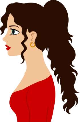 Elegant Side-Profile Female Clipart with Voluminous Curly Ponytail Design