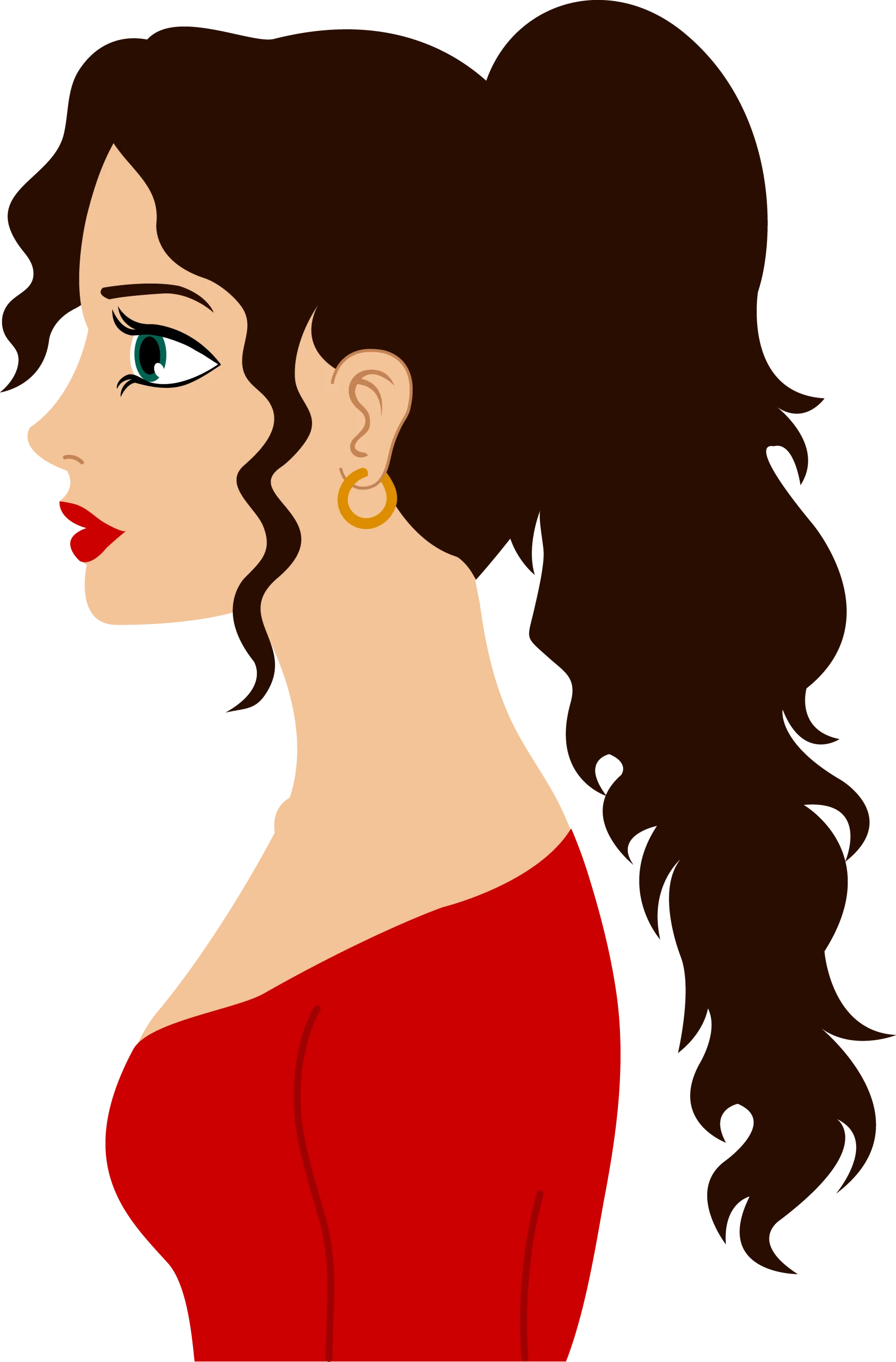 Elegant Side-Profile Female Clipart with Voluminous Curly Ponytail Design