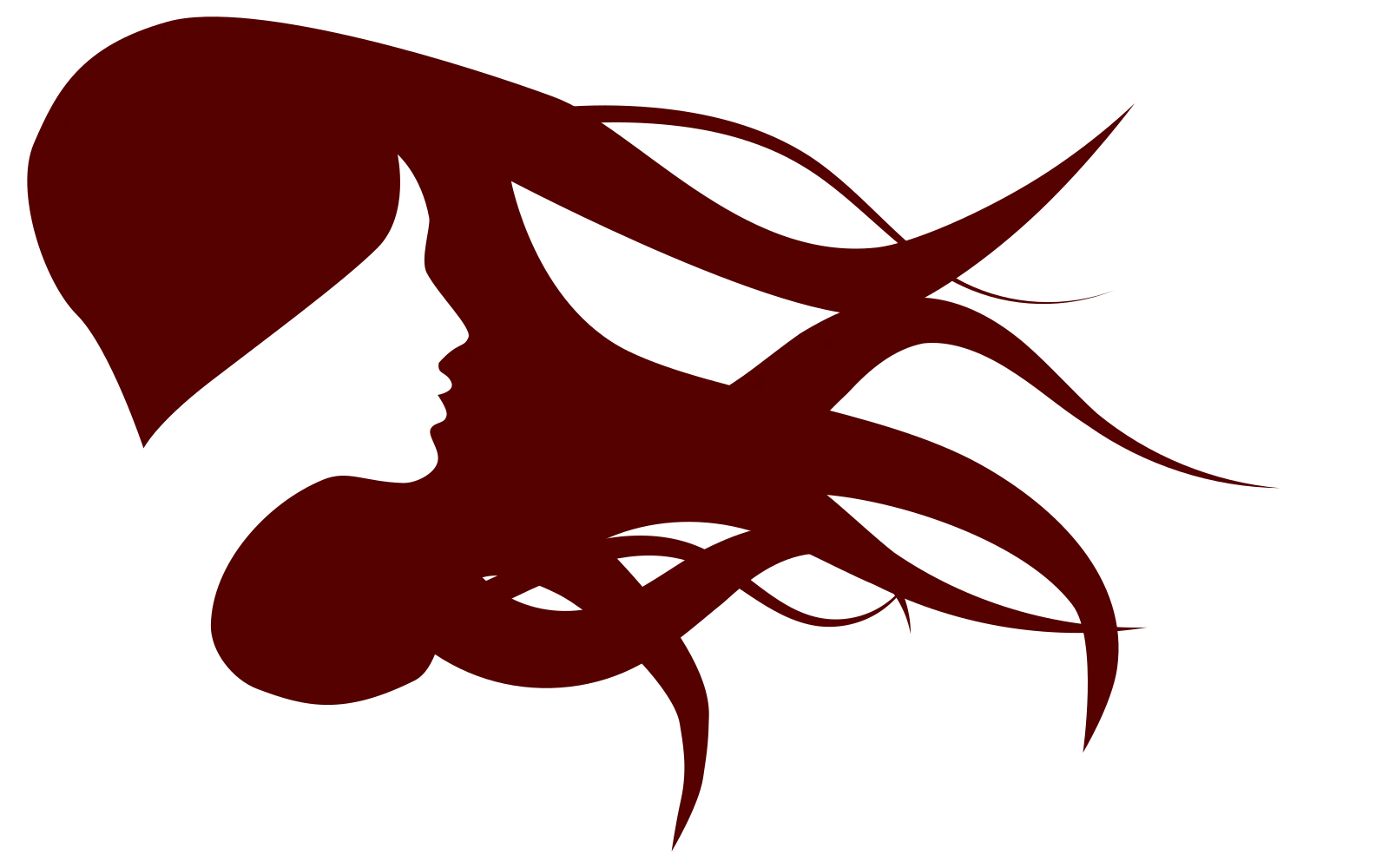 Elegant Silhouette of Woman with Flowing Windswept Hair Clipart Design