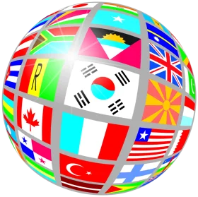 Global Connections Sphere: A Diverse International Flags Clipart Illustration