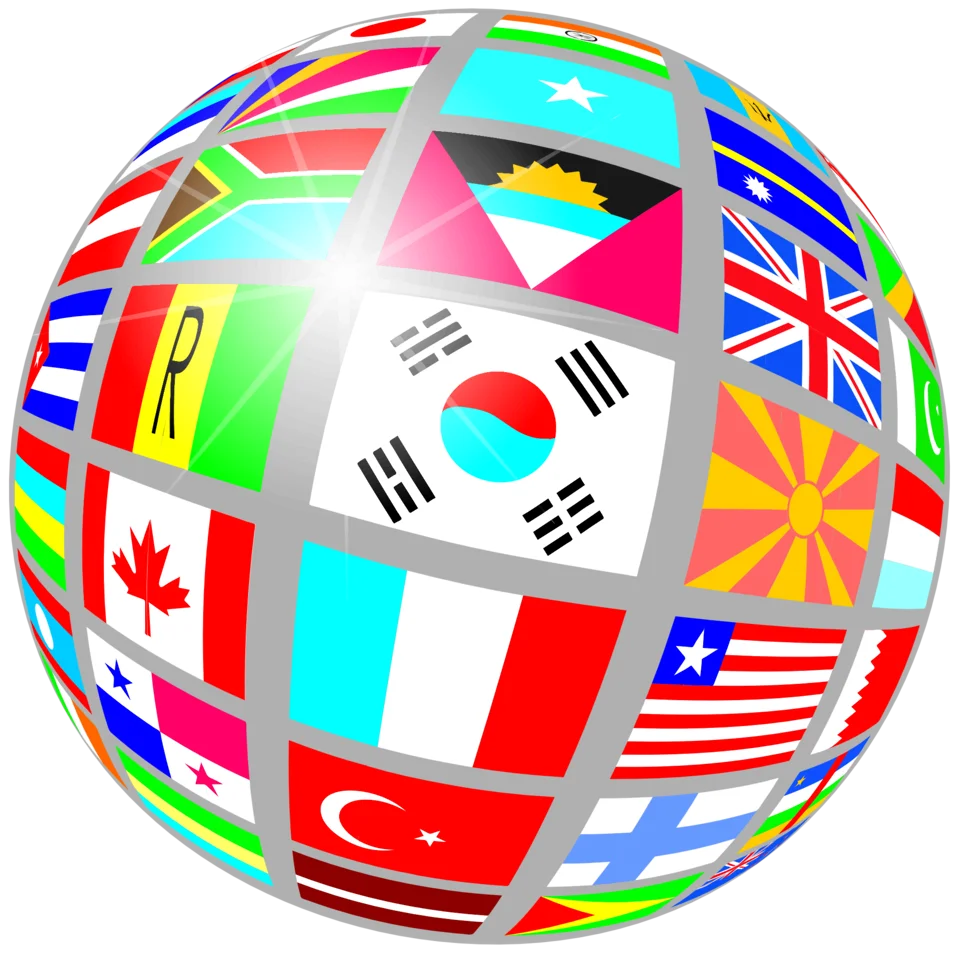 Global Connections Sphere: A Diverse International Flags Clipart Illustration