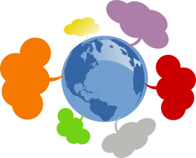 Global Connectivity Illustration: A Colorful World Clipart Representing International Collaboration