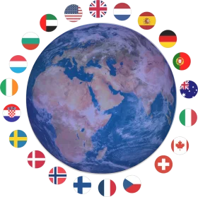 Global Unity Clipart: Earth Surrounded by International Flags Representing Worldwide Cooperation